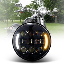 5-34 5.75inch Round Motorcycle Led Headlight With Drl Amber Turn Signal Black