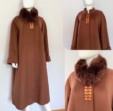 $1200 Nwt Women Long Coat Real Raccoon Fur Collar Oversized Cashmere Size 22