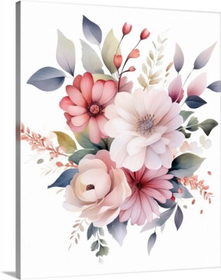 Pink Floral Flower Bouquet Mixed Bunch of Flowers Stretched Gallery Canvas Wrap