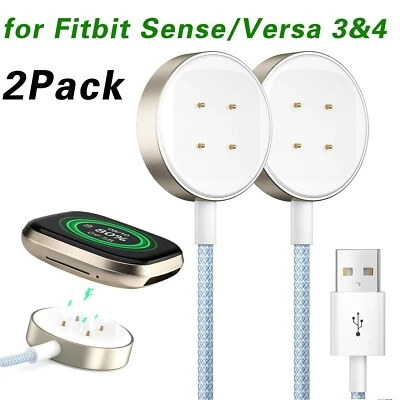 2-Pack Wireless Charger For Fitbit Sense Versa 3 4 Watch FastCharging Dock Cable