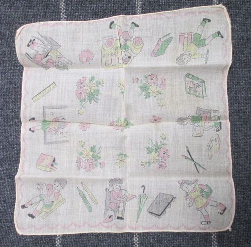 School Children Child's Hankie Vintage Mid Century 1950s Cotton School Theme - Picture 3 of 3
