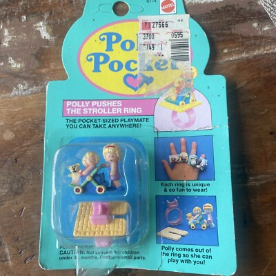 Vintage 1993 Polly Pocket - Polly Pushes A Stroller  & Ring - New Sealed