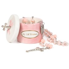 Baptism Gifts for Girl My First Pink Rosary Keepsake Box   Catholic Pink Rosa...