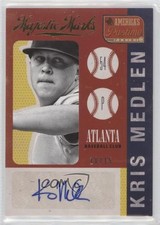 2013 Panini America's Pastime Majestic Marks Gold 10/15 Kris Medlen Auto nd3