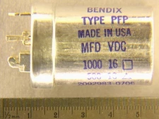 2 Bendix / Mallory Type PFP 2 Section 1000uF, 500uF 16V Electrolytic Capacitors