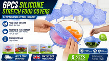 6 X STRETCHY FOOD LIDS REUSABLE SILICONE STRETCH LIDS FOR FOOD/BOWLS 5 COLOURS