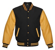 Varsity Letterman  Wool & Golden Leather Bomber Retro Sport Team Baseball Jacket