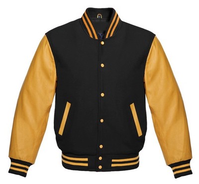 Varsity Letterman  Wool & Golden Leather Bomber Retro Sport Team Baseball Jacket