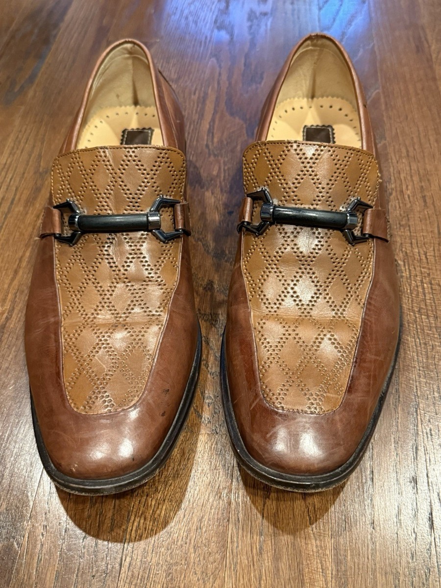 Franco Cuadra Brown Tan Leather Slip-On Loafers with 