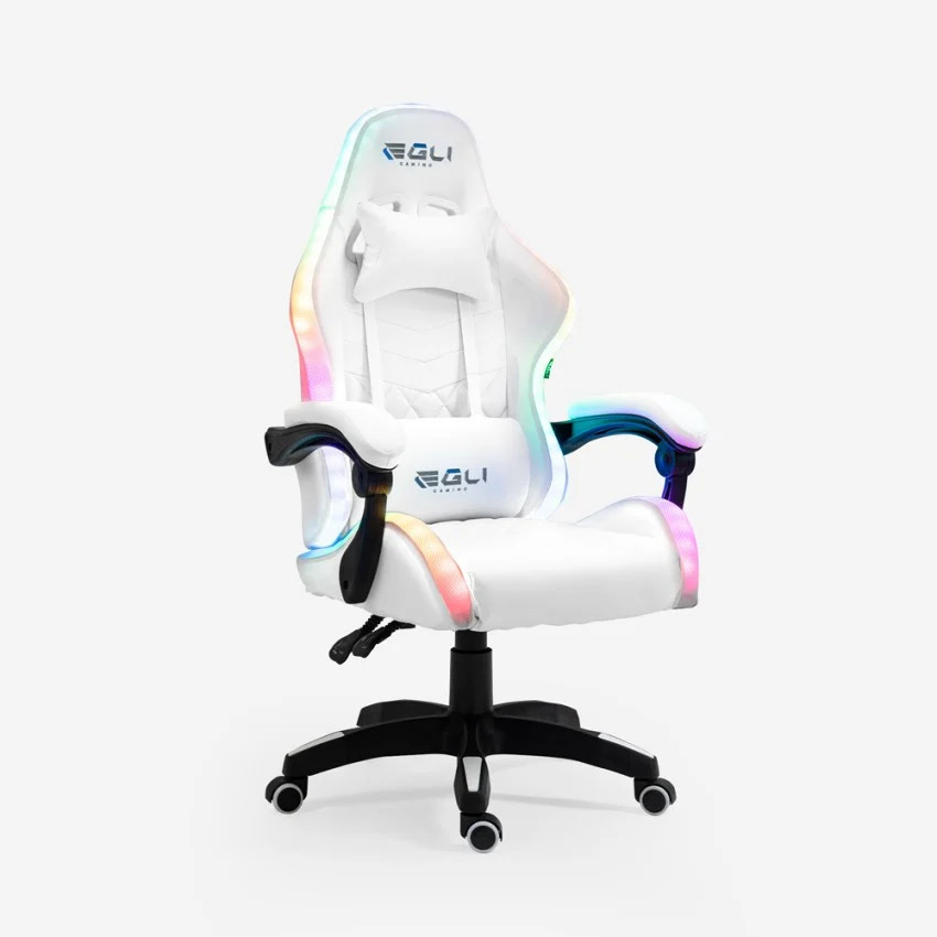 Silla gaming luces LED RGB silla ergonómica con 2 cojines Pixy Junior