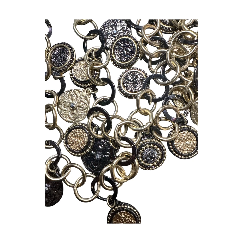 NWOT CHICO'S Gold Tone Layered Gold & Silver Medalion Statement Necklace C366 - Image 3 of 4