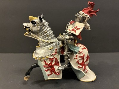 Plastoy Knight with Horse Medieval Figure Action Jousting Red White
