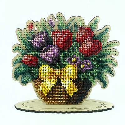 Bead Embroidery Kit on Wood base for Home ''Flower Bouquet''