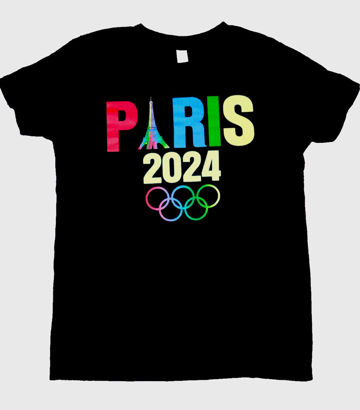 Paris 2024 Olympics Tee Shirt Bella Canvas Girls M 10-12 Bright Colors on Black