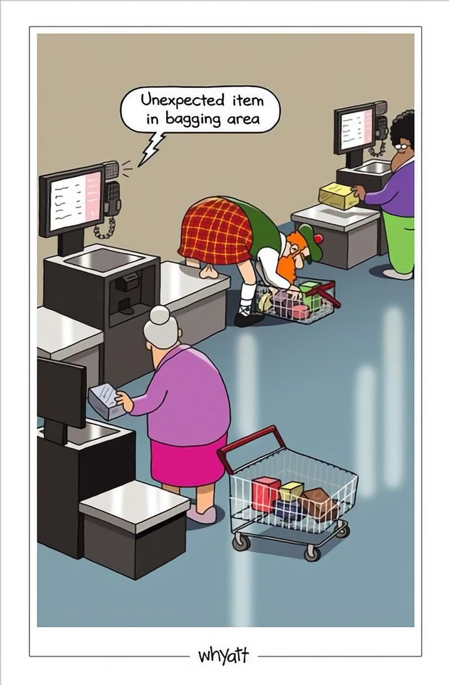 UK GREETINGS Funny Birthday Card Unexpected Item In Bagging Area Rude Joke Humour Male Female
