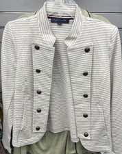 Tommy Hilfiger Womens Open Band Military Blazer Beige Stripe Pockets Size S NWOT