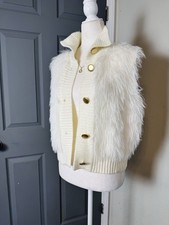 s.Oliver Ivory Chunky-Knit Faux Fur Collar Bu...