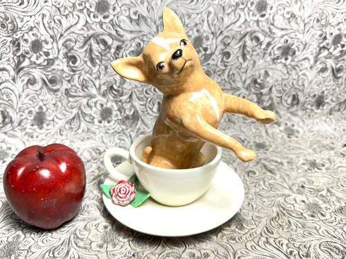 RARE Bur Oak Pottery Teacup Chihuahua Statue Art Sculpture Ed Klein 1993 OOAK