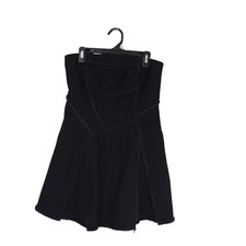 Urban Outfitters Mini Dress Size S Black Strapless Patchwork Denim Frayed Hem