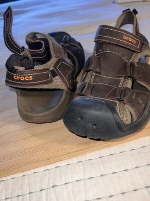 Crocs Swiftwater Mens Size 11 Brown Leather Outdoor Fisherman Sandals 204562