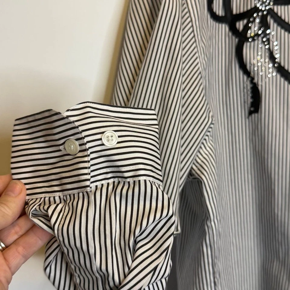 LasOlas Mujer Botón A Rayas Negro con Lazos y Bling Grande Foto 4 de 4