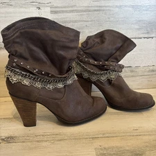 Not Rated Western Slouch Ankle Boots Dark Brown Rhinestone Women Size 9.5
