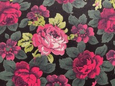 Cotton Fabric Pink Rose Flower Black 44 x 37 122