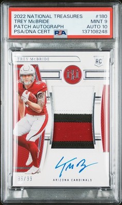 2022 NATIONAL TREASURES PATCH AUTO #180 TREY MCBRIDE 86/99 PSA 9 AUTO 10