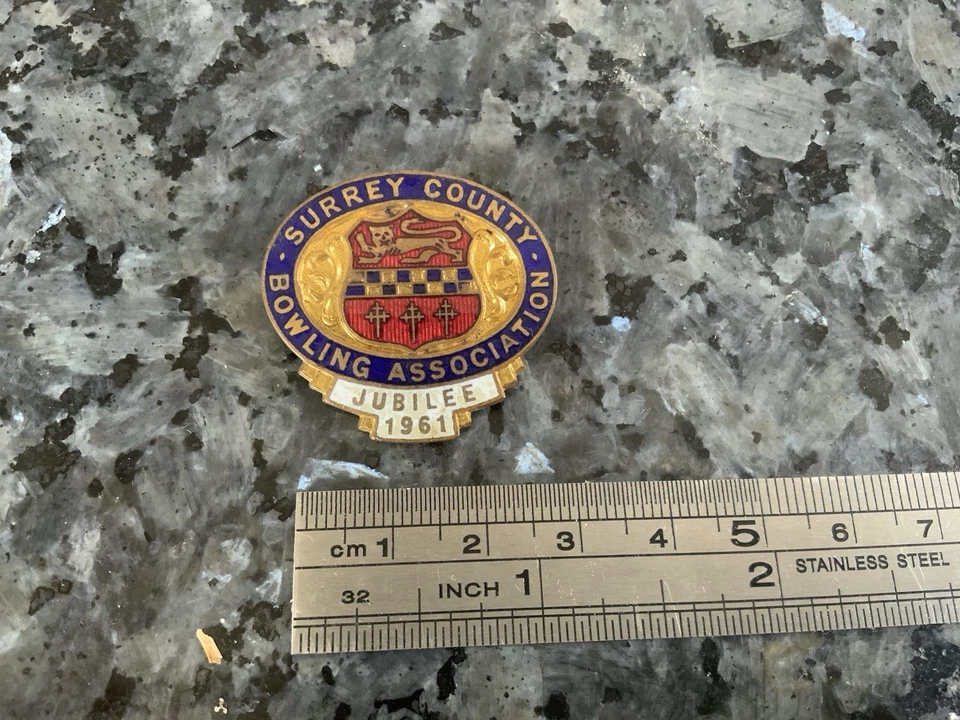 surrey county bowling association 1961 jubilee enamel badge.  B14 - Image 2 of 4