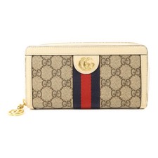 GUCCI GG Zipper Long Wallet 523154 Coated Canvas/Calfskin Leather Brown White