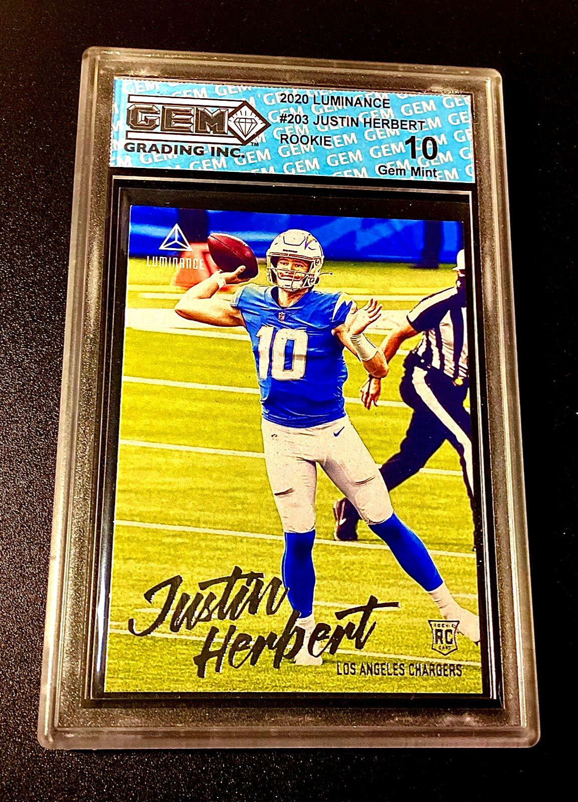 Justin Herbert Rookie Graded Gem Mint 10 Football 2020 Panini Luminance RC #1 LA