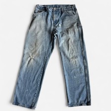 Y2K Dickies blue denim carpenter jeans distressed paint splatter 34