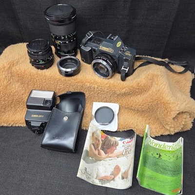 VTG Canon T70 35mm SLR Film Camera Kit Bundle w/ 50mm f1.8 Lens + More READ
