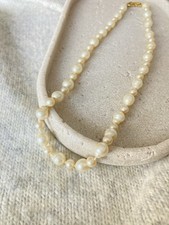 Vintage Freshwater Pearl Necklace Baroque Cream Knotted Gold Tone Clasp Classic