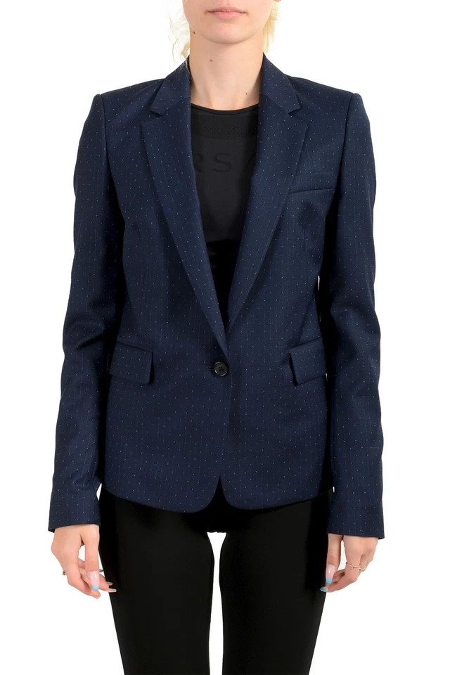 Blazer Hugo Boss para mujer "Janufa2" azul marino a rayas lana un botón