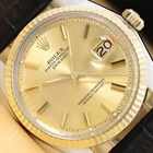 ROLEX DATEJUST 1601 14K YELLOW GOLD STEEL CHAMPAGNE BLACK LEATHER BAND WATCH