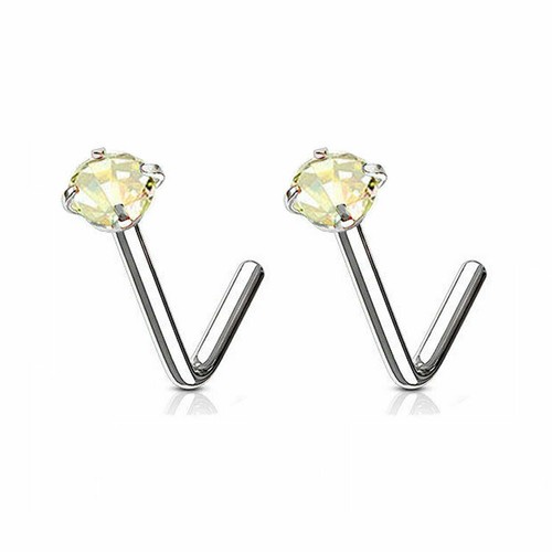 Pair 18G 20G Nose Rings Ring L Shape Bend Prong Crystal Stud Clear 2mm 3mm CZ - Picture 19 of 21