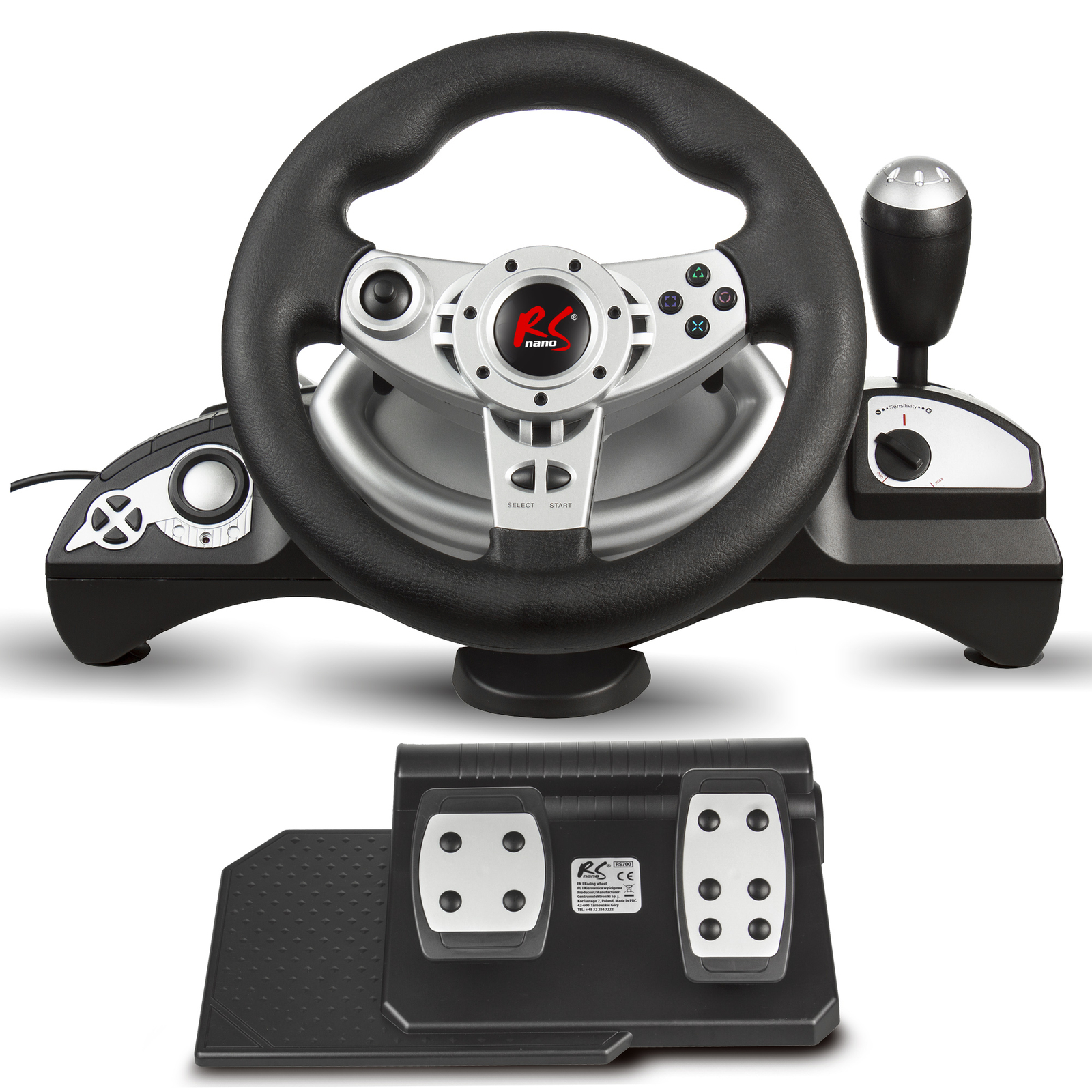 Volant de course PC et PS4 NanoRS accessoire gaming avec pédales incluses
