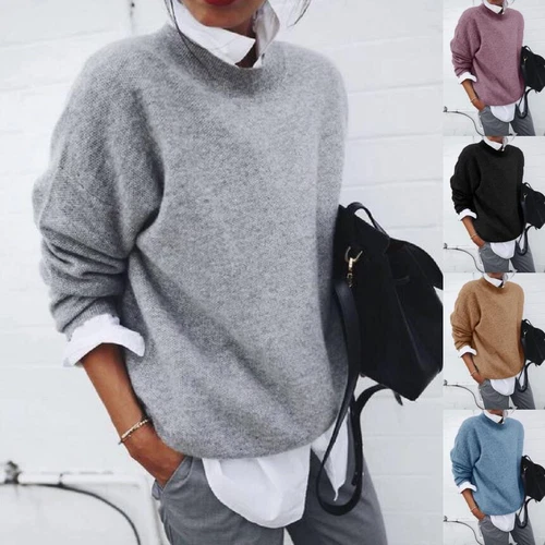Womens Lady False Two-piece Sweater Loose Knitted Jumper Pullover Tops Size 6-24