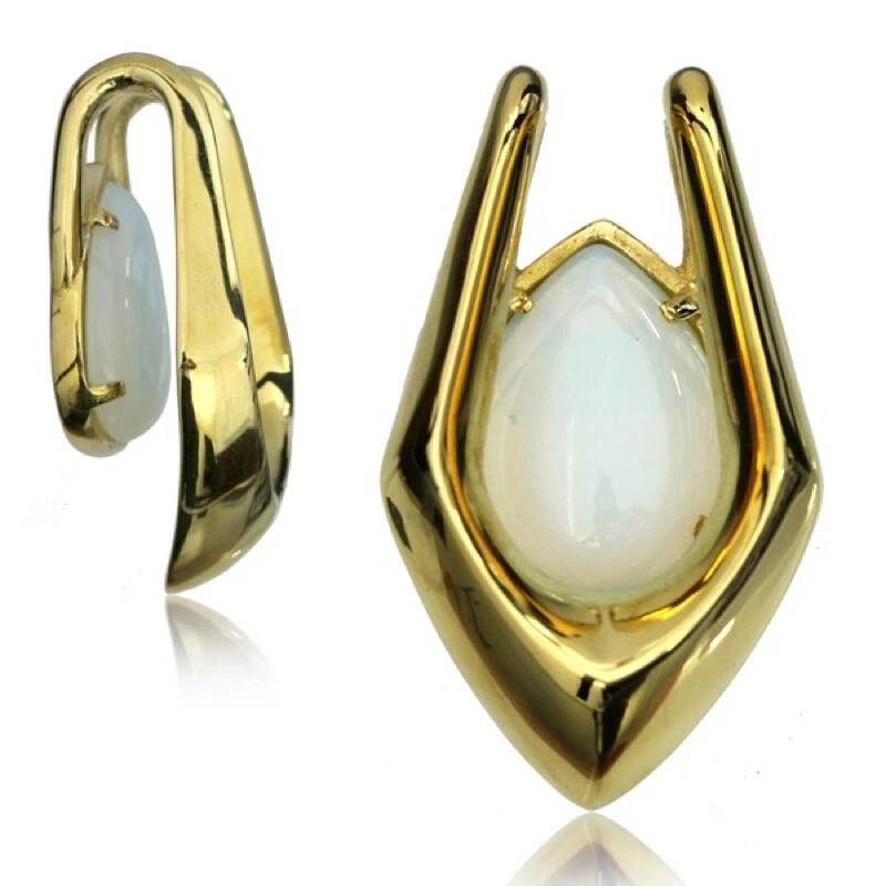 PAR DE PENDIENTES MEDIDORES DE LATÓN Y PIEDRA PESAS DE OREJA DE 3/4" PULGADAS TAPONES GARRAS TAPONES  Foto 4 de 4