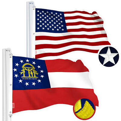 NEW G128 Georgia State Flag and USA Flag Set 6x10 FT, Embroidered SPUN Polyester