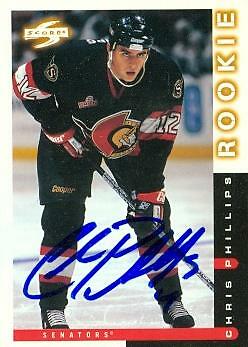 Chris Phillips autographed Hockey Card (Ottawa Senators) 1997 Score Rookie #71