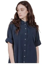 M.I.H Jeans Roller Shirt Dress In Navy Linen Cotton Size XS NWT $275 #C