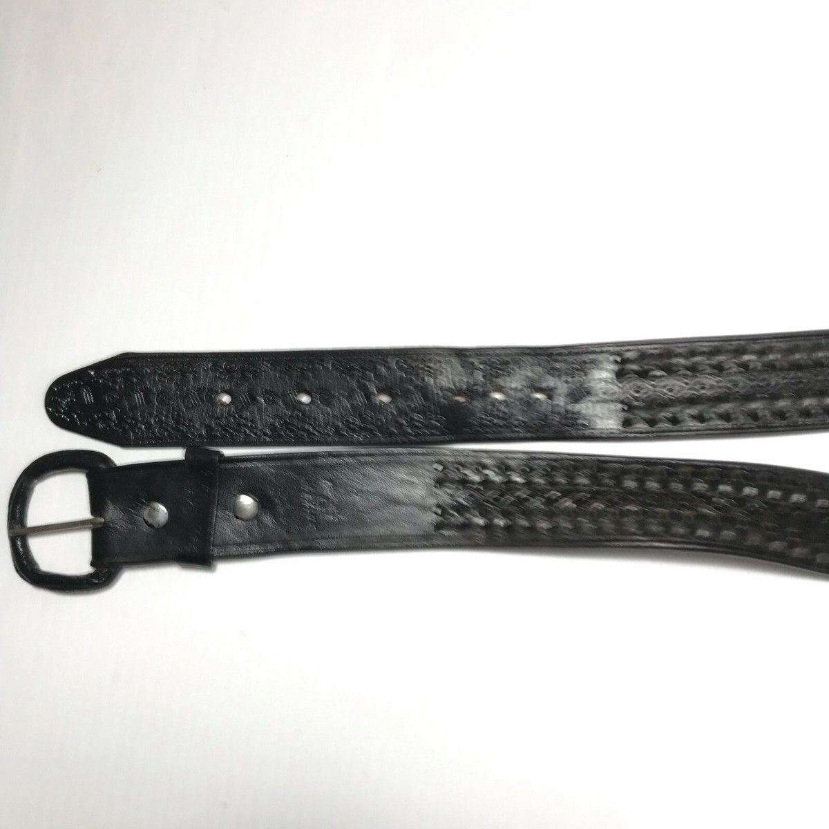 Men's Belt 42 Black Leather Name Tom Western Rugged Casual Men's Belt 42 Black Leather Name Tom Western Rugged Casual