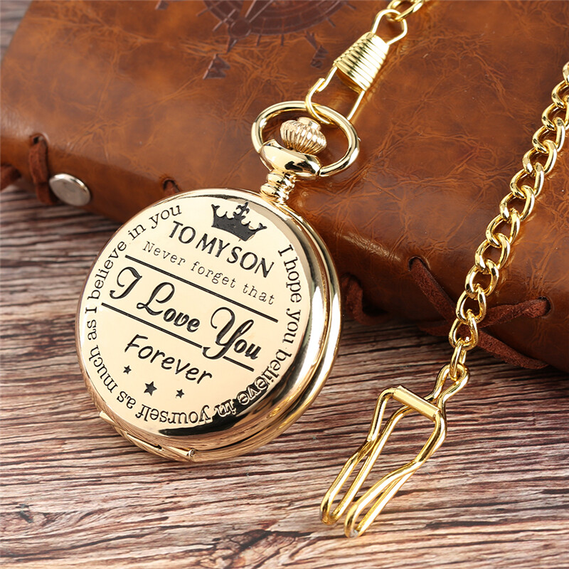 Mens Boys Engraved Pocket Watch to My Son Pendant Chain Watches