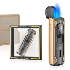 FANGXIANG 4 Jet Cigar Lighter Blue Flame Torch Butane Punch Lighter with Box