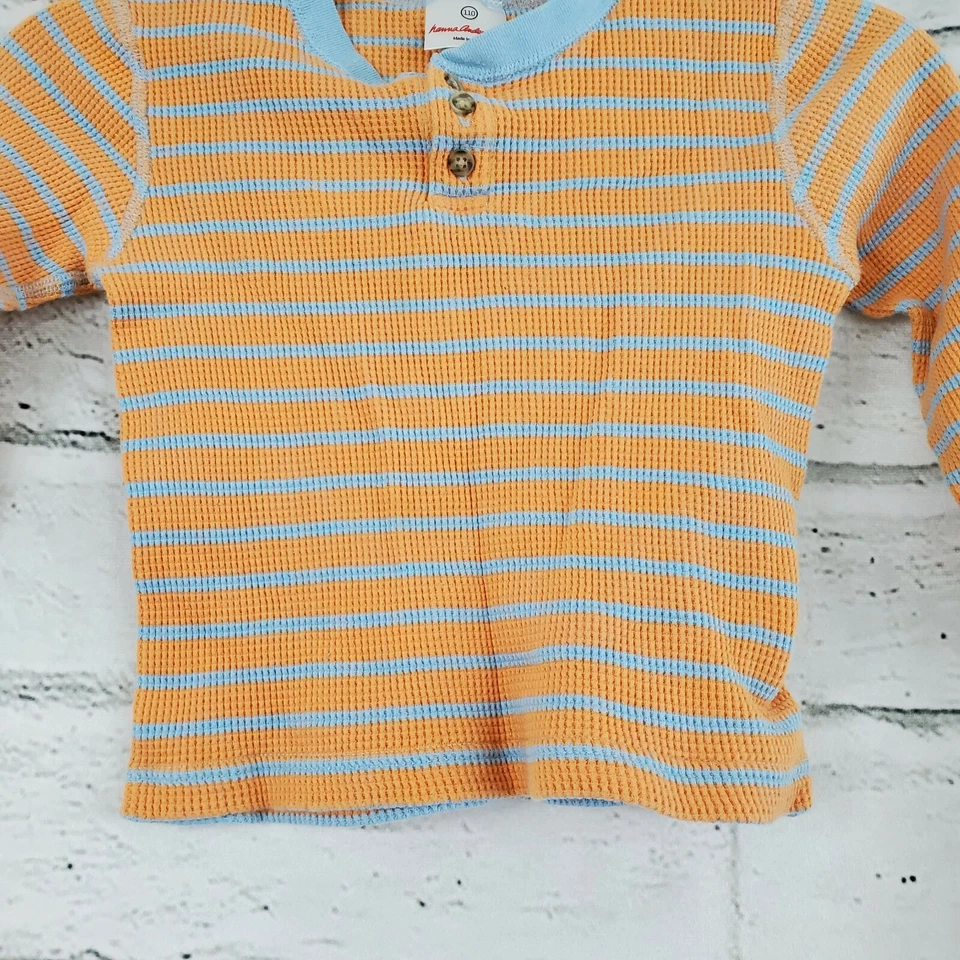 Hanna andersson 110 Orange Blue Striped Thermal Boys Top Size 5 Cotton - Image 2 of 4