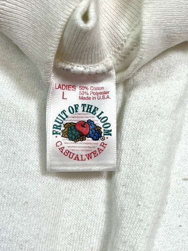 Vintage 90's Fruit of the Loom Crew Neck Sweatshirt Women's L Blank White USA - Picture 7 of 7