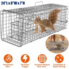Live Animal Trap Extra Large Rodent Cage Garden Rabbit Raccoon Cat 24"X8"X 7.5"