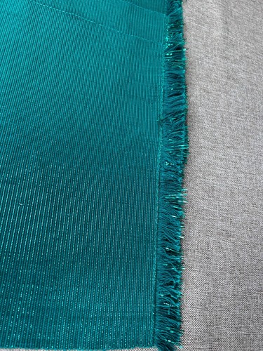 Impressions Table Placemats 13" x 18.5" Tasseled Turquoise Metallic Set of 4 - Picture 7 of 10